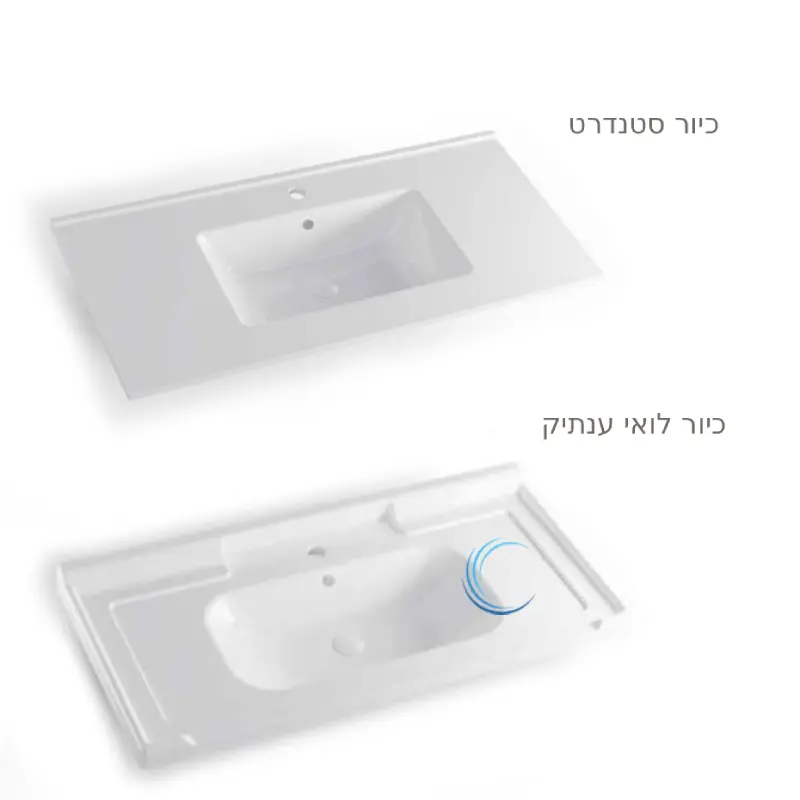 ארון אמבטיה תלוי עץ אטלנטה **אספקה מיידית** משטח חרס אינטגרלי לבן מבריק