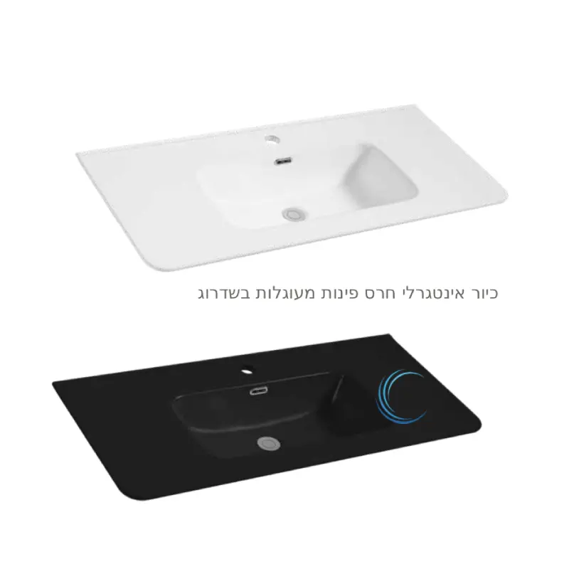 ארון אמבטיה תלוי עץ גליל **אספקה מיידית** משטח חרס אינטגרלי לבן מבריק
