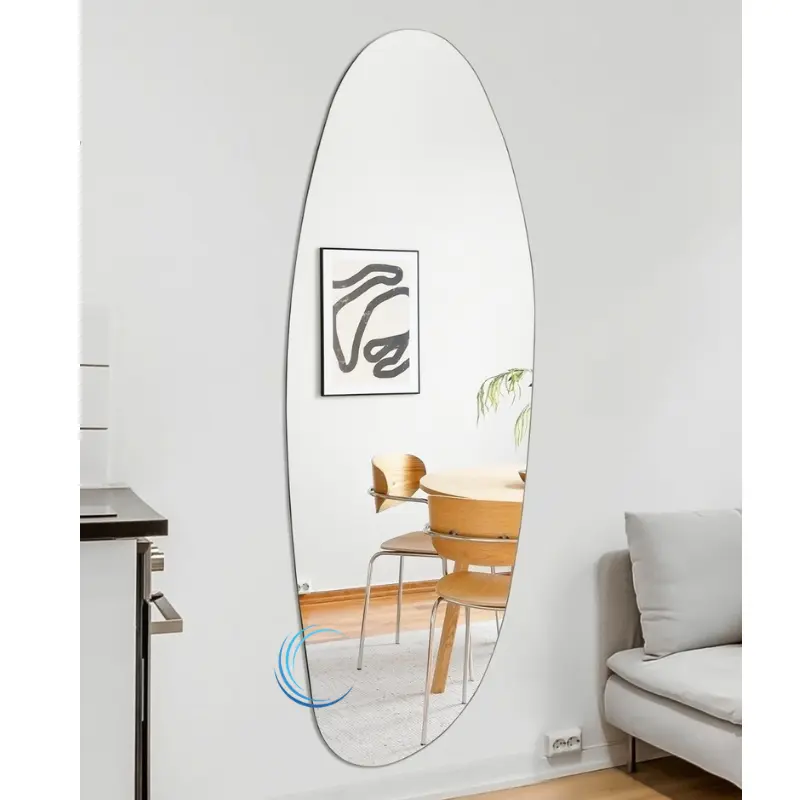 מראה אמורפית חיתוך קריסטל + דופן אחורית, תליה רוחב ואורך במידות 100, 120, 140, 160, 180 ס";מ