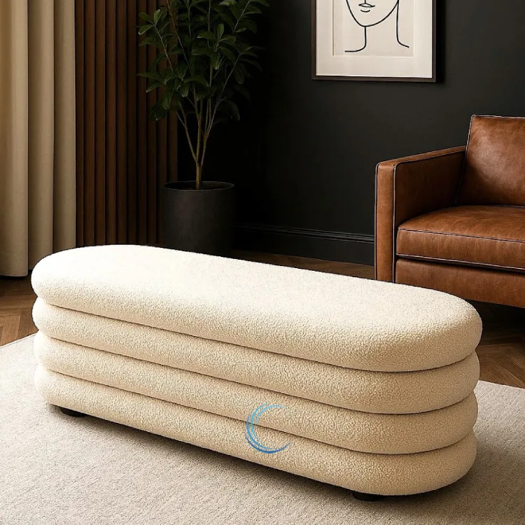 ספסל נפתח בוקלה גוון שמנת 120/40/40