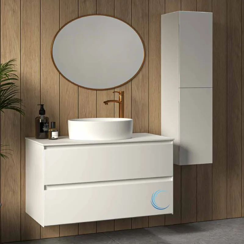 ארון אמבטיה תלוי טרוויזו **אספקה מיידית** משטח בוצ';ר וכיור מונח