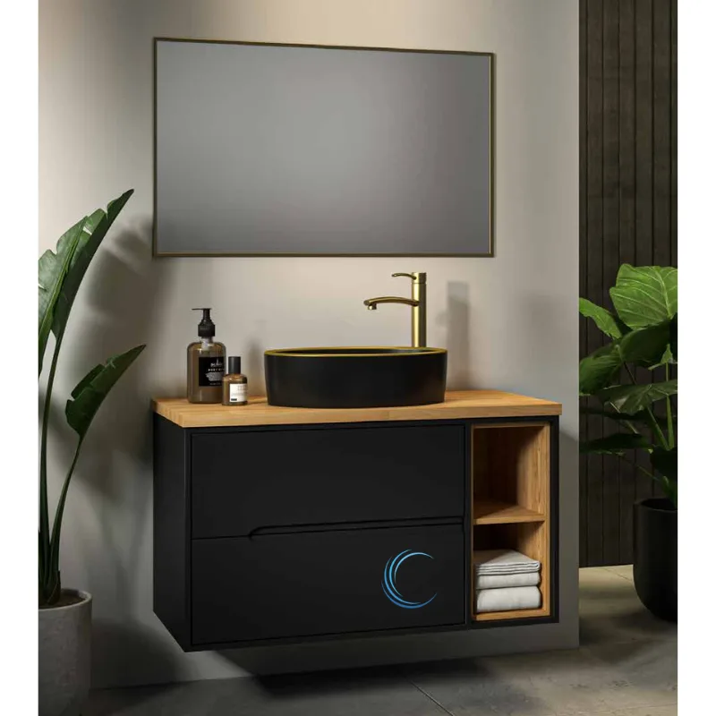 ארון אמבטיה תלוי יוסטון **אספקה מיידית** משטח בוצ';ר וכיור מונח