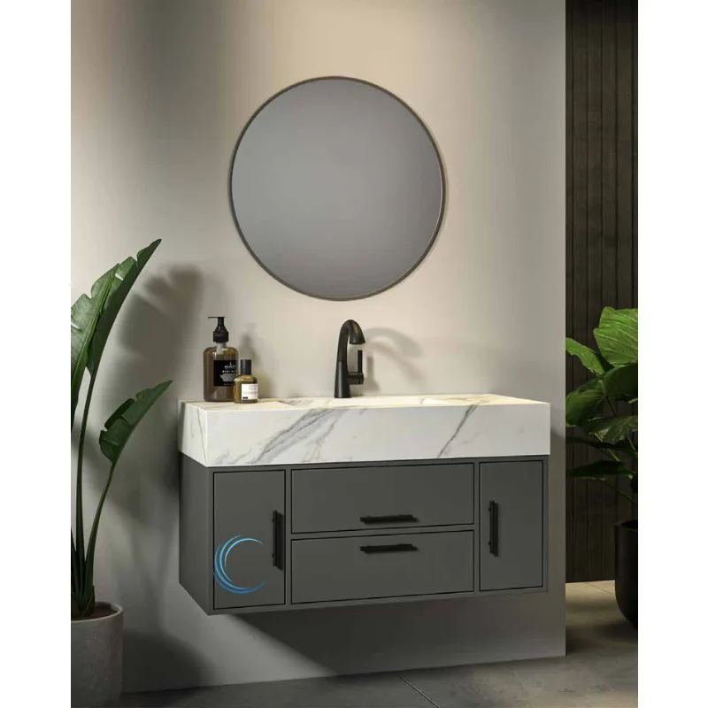 ארון אמבטיה תלוי טקסס **אספקה מיידית** משטח חרס אינטגרלי לבן מבריק