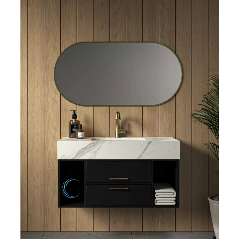 ארון אמבטיה תלוי נבדה **אספקה מיידית** משטח חרס אינטגרלי לבן מבריק