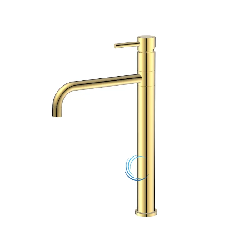 ברז פרח גבוה 1201 לכיור מונח בגוון זהב מבריק ידית סטיק