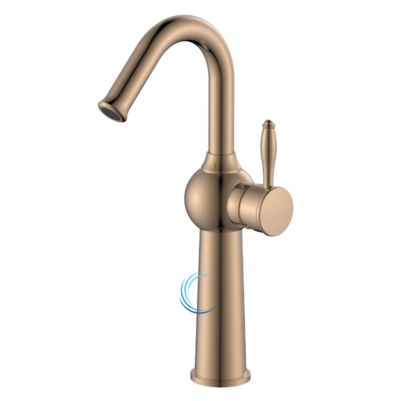 ברז פרח גבוה ברבור 6121 לכיור מונח בגוון רוז גולד מט