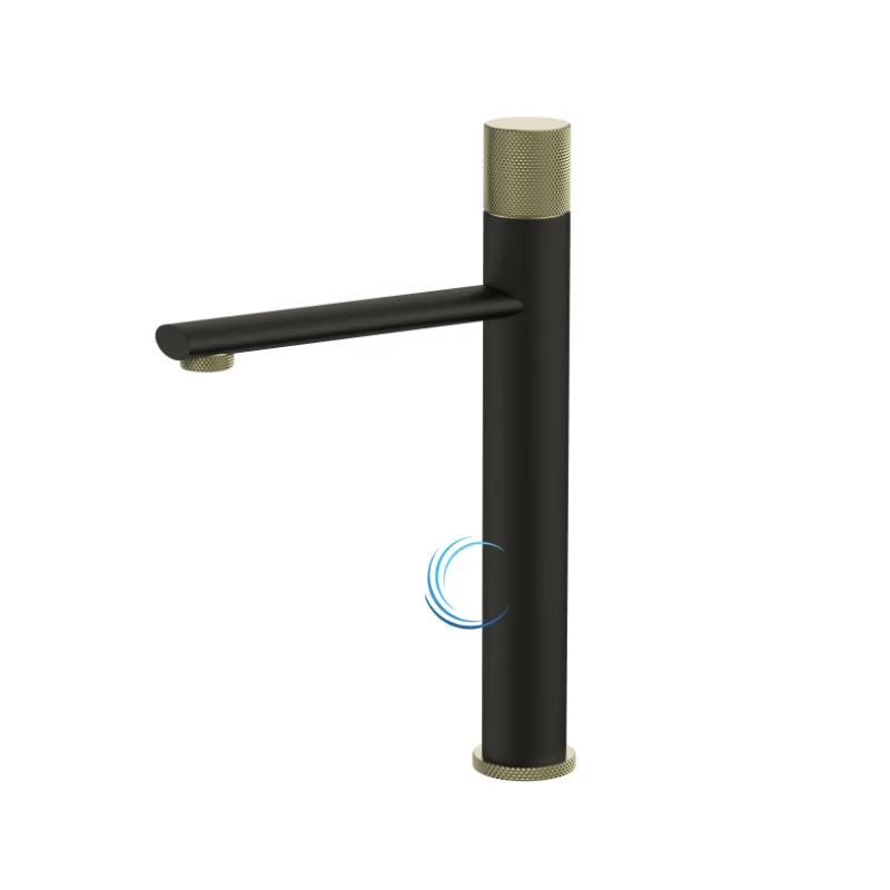 ברז פרח גבוה 1601 לכיור מונח בגוון שחור מט בשילוב זהב מט