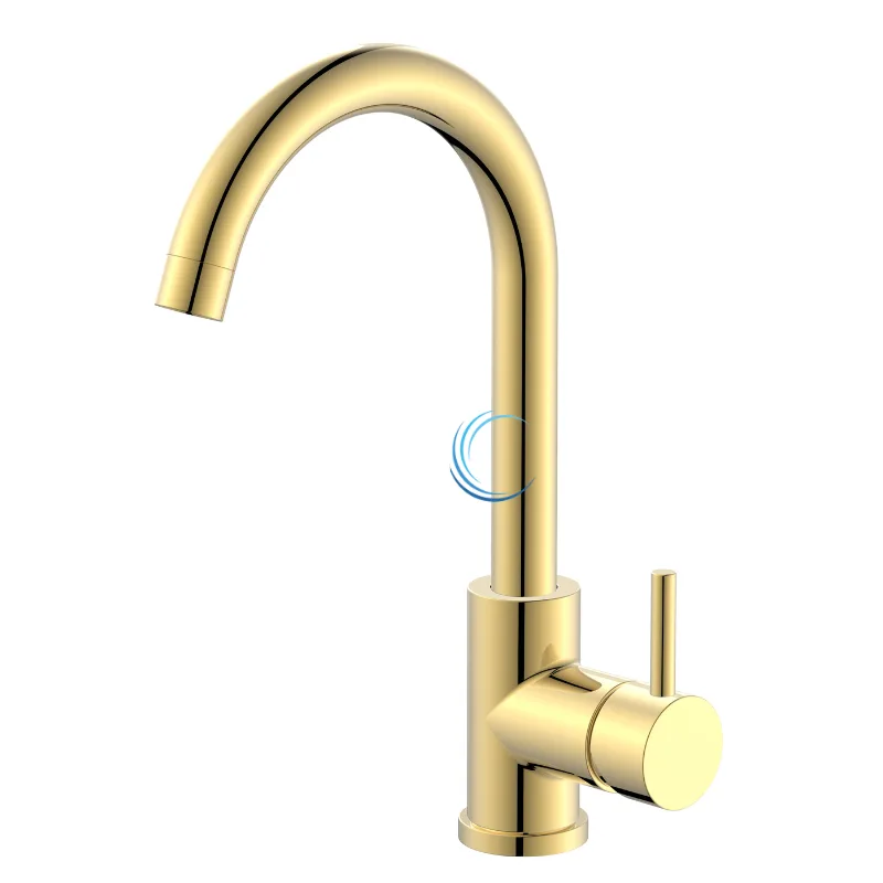 ברז פרח נמוך לכיור אינטגרלי זהב מבריק