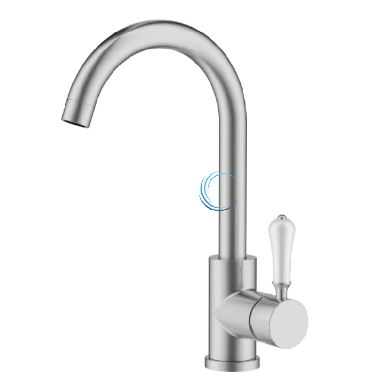 ברז נמוך לכיור אינטגרלי ניקל מוברש ידית חרס לבנה