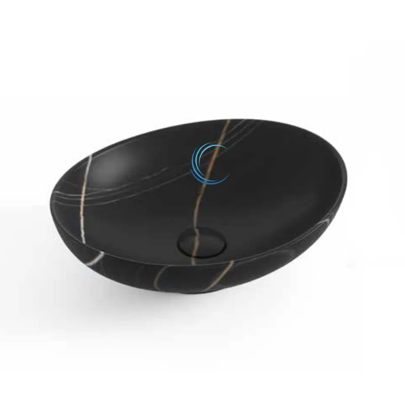 כיור חרס אובלי 9450 מעוצב 40/33/14.5 ס";מ שחור מט קלקתא