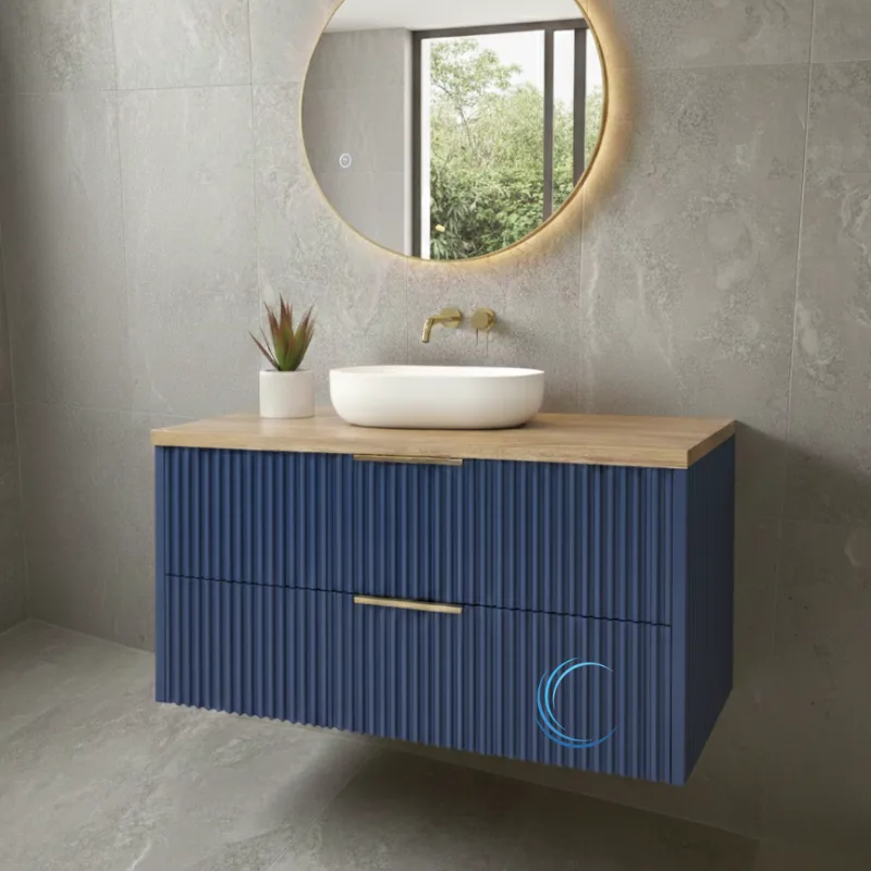 ארון אמבטיה תלוי מעוצב סופיה בגוון אפוקסי משטח בוצ';ר וכיור מונח חרס