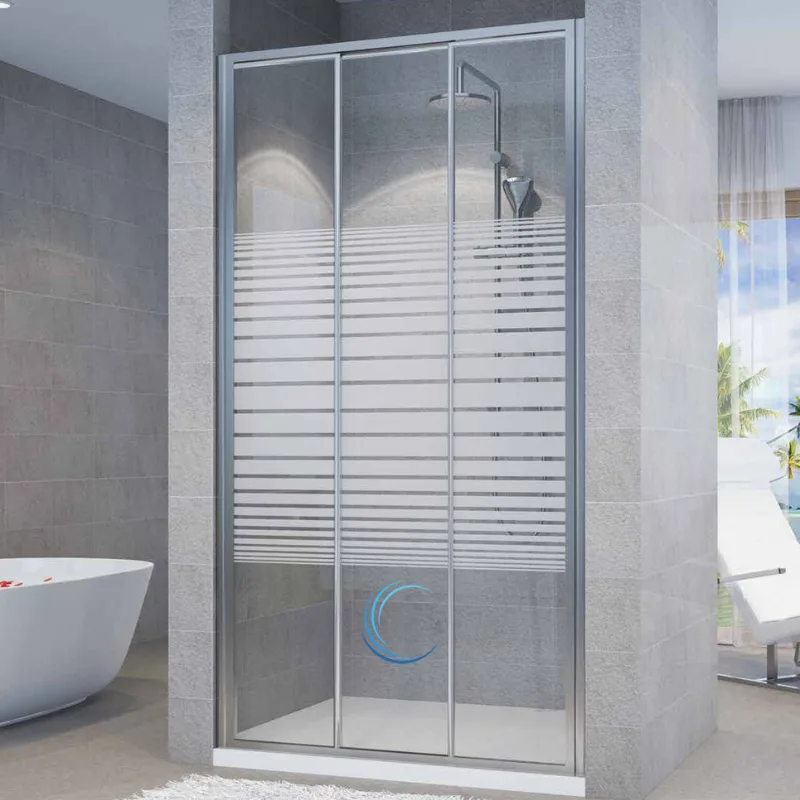 מקלחון סטנדרט חזית הזזה 6 מ";מ פרופיל ניקל מבריק - 2 דלתות ודופן קבועה על מסילה