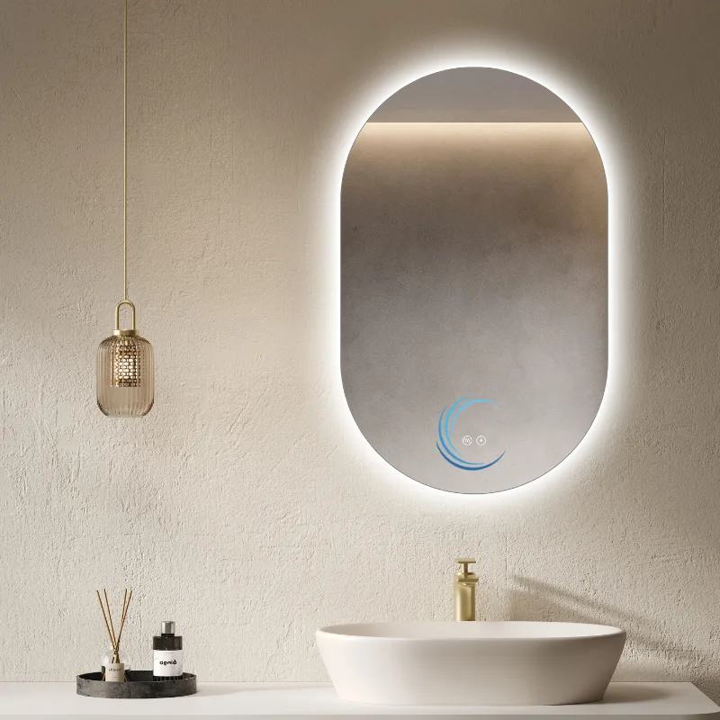 מראה מרחפת אובלית עם תאורת לד מידה 50/80 ס״מ- מפשיר אדים