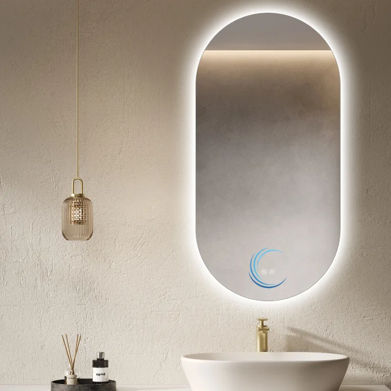 מראה מרחפת אובלית עם תאורת לד מידה 50/100 ס״מ- מפשיר אדים