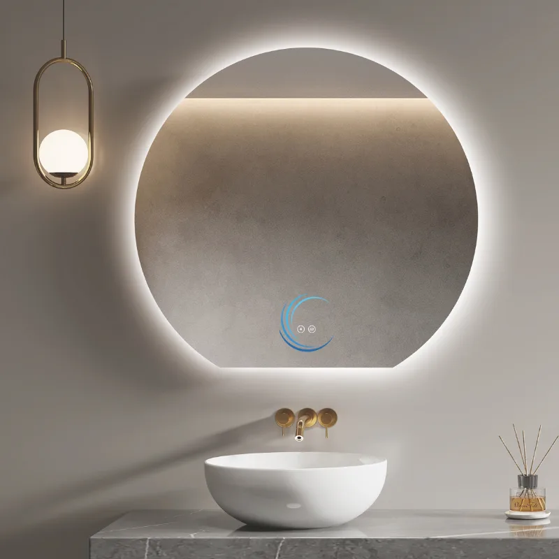 מראה מרחפת מעוצבת עם תאורת לד במידה 80/75 ס״מ- מפשיר אדים