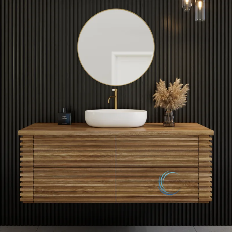 ארון אמבטיה תלוי יוקרתי עץ דיאגו משטח בוצ';ר או קוריאן לבן