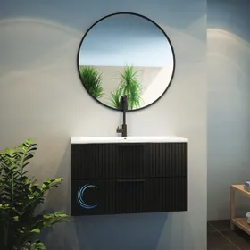 ארון אמבטיה תלוי טראמפ שחור **אספקה מיידית** משטח חרס אינטגרלי / בוצ'ר