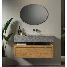 ארון אמבטיה תלוי עץ אריזונה **אספקה מיידית** משטח גרניט 15 ס"מ