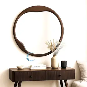 מראה עגולה עם מסגרת עץ עבה גוון עץ כהה בקוטר 60, 70, 80 ס"מ