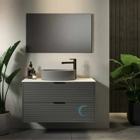 ארון אמבטיה תלוי בוסטון **אספקה מיידית** משטח בוצ'ר וכיור מונח