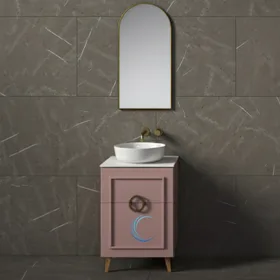 ארון אמבטיה עומד יוקרתי מיני דגם מיכל 50/40 משטח בוצ'ר או קוריאן וכיור מונח