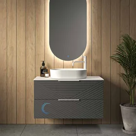 ארון אמבטיה תלוי אטלנטה **אספקה מיידית** משטח בוצ'ר וכיור מונח