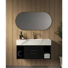 ארון אמבטיה תלוי נבדה **אספקה מיידית** משטח חרס אינטגרלי לבן מבריק