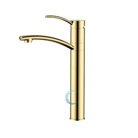 ברז פרח גבוה 8067 מעוצב לכיור מונח בגוון זהב מבריק