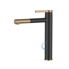 ברז פרח גבוה 5403 לכיור מונח בגוון שחור מט בשילוב רוז גולד מט