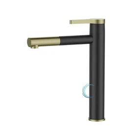 ברז פרח גבוה 5403 לכיור מונח בגוון שחור מט בשילוב זהב מט