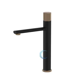 ברז פרח גבוה 1601 לכיור מונח בגוון שחור מט בשילוב רוז גולד מט