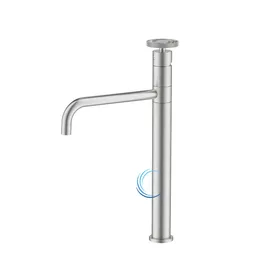 ברז פרח גבוה 1001 לכיור מונח בגוון ניקל מוברש ידית שיבר