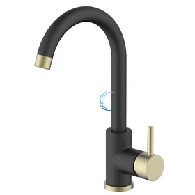 ברז פרח נמוך לכיור אינטגרלי שחור מט בשילוב זהב מט