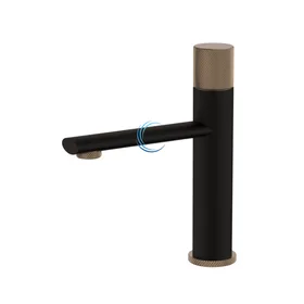 ברז פרח נמוך לכיור שקוע שחור מט בשילוב רוז גולד מט