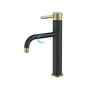 ברז נמוך לכיור שקוע שחור מט בשילוב זהב מט