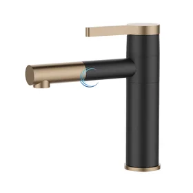 ברז פרח נמוך לכיור אינטגרלי שחור מט בשילוב רוז גולד מט