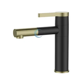 ברז פרח נמוך לכיור אינטגרלי שחור מט בשילוב זהב מט