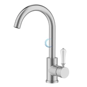 ברז נמוך לכיור אינטגרלי ניקל מוברש ידית חרס לבנה