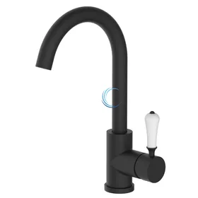 ברז נמוך לכיור אינטגרלי שחור מט ידית חרס לבנה