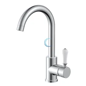 ברז נמוך לכיור אינטגרלי ניקל מבריק ידית חרס לבנה