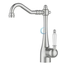 ברז פרח ענתיק לכיור שקוע ניקל מוברש ידית חרס לבנה