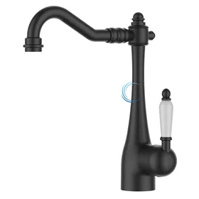 ברז פרח ענתיק לכיור שקוע שחור מט ידית חרס לבנה