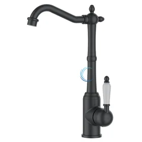 ברז פרח ענתיק לכיור שקוע שחור מט ידית חרס לבנה