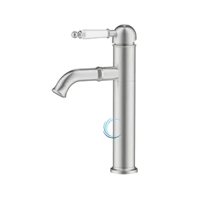 ברז פרח נמוך לכיור אינטגרלי ניקל מוברש ידית חרס לבנה