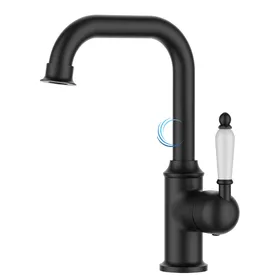 ברז נמוך לכיור אינטגרלי שחור מט ידית חרס לבנה