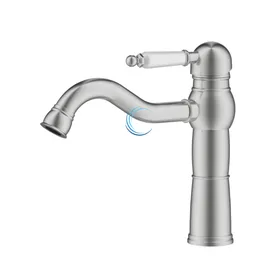 ברז פרח ענתיק לכיור אינטגרלי ניקל מוברש ידית חרס לבנה