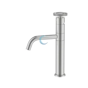 ברז נמוך לכיור שקוע מסתובב ניקל מוברש ידית שיבר