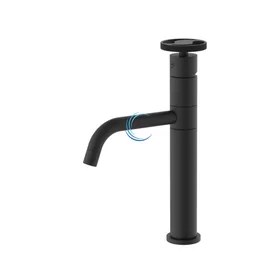 ברז נמוך לכיור שקוע מסתובב שחור מט ידית שיבר