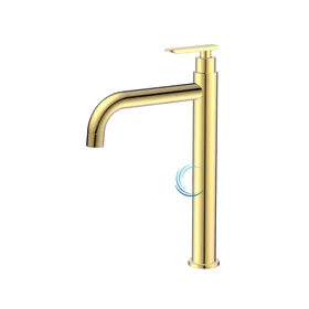 ברז מים קרים 1340 גבוה לכיור מונח בגוון זהב מבריק