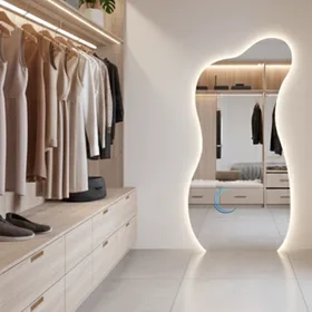 מראה לד אמורפית A במידות שונות- ייצור בארץ, תאורה חמה או קרה לבחירה